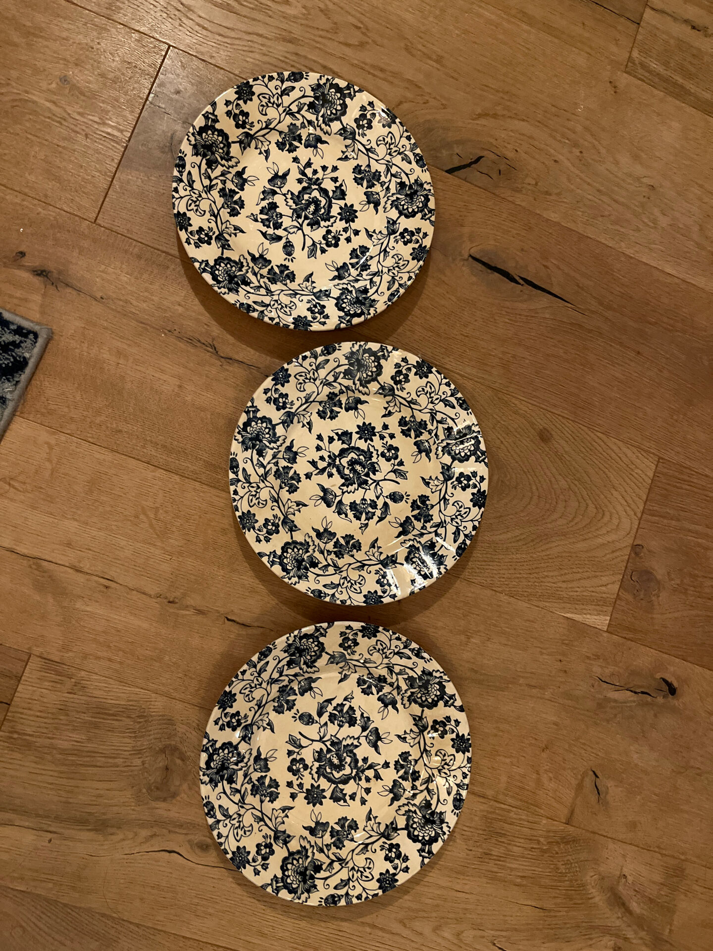Flat plates in earthenware with blue flowers