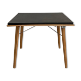 Folding Coffee Table "PLIDEAL" Beech & Black Faux Leather 50s Vintage