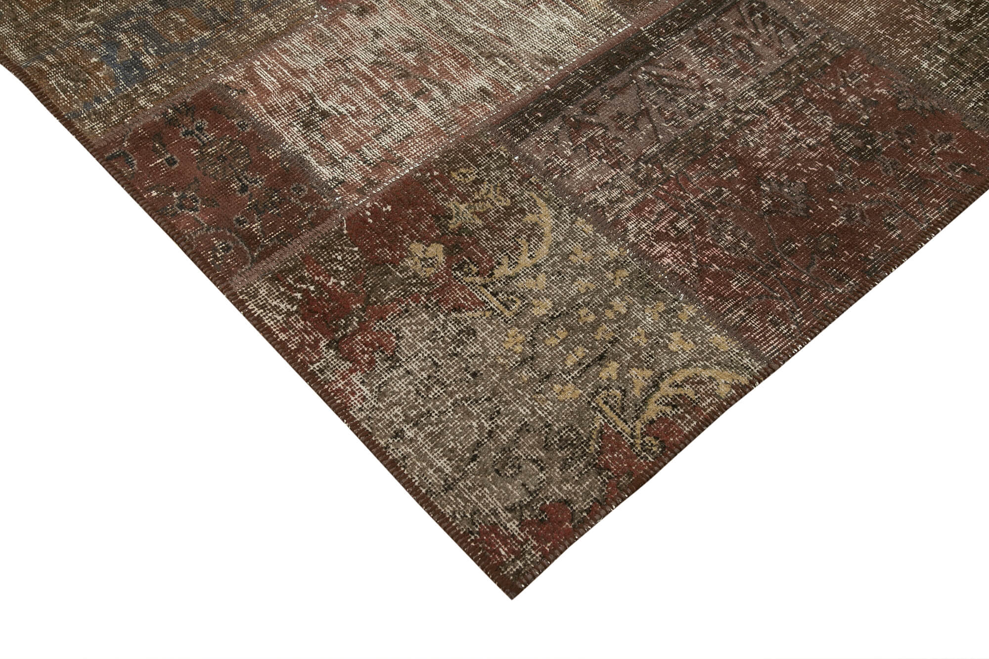 Handwoven oriental overdyed 202 cm x 298 cm brown patchwork carpet