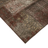 Handwoven oriental overdyed 202 cm x 298 cm brown patchwork carpet