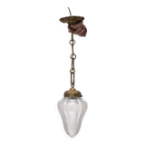 Antique Victorian pendant lamp bobeche glass copper chain suspension