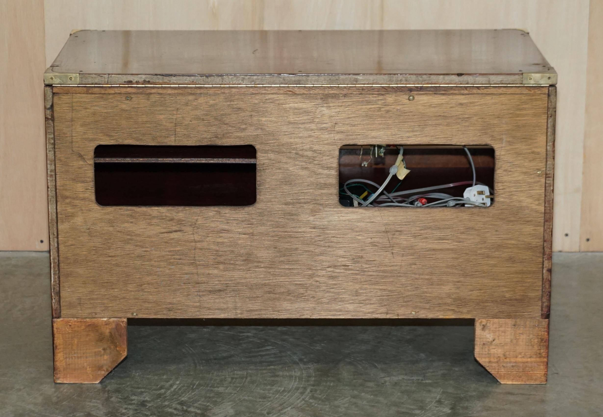 Vintage military furniture with hidden turntable, 1970s style.