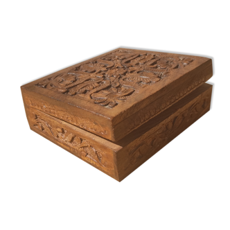 Old carved wooden cigar box, flower patterns