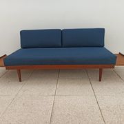 Vintage Norwegian Daybed sofa in teak and petrol blue fabric by Ingmar Relling for