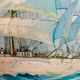 Peinture maritime originale – “Statsraad Lehmkuhl”, voile norvégienne