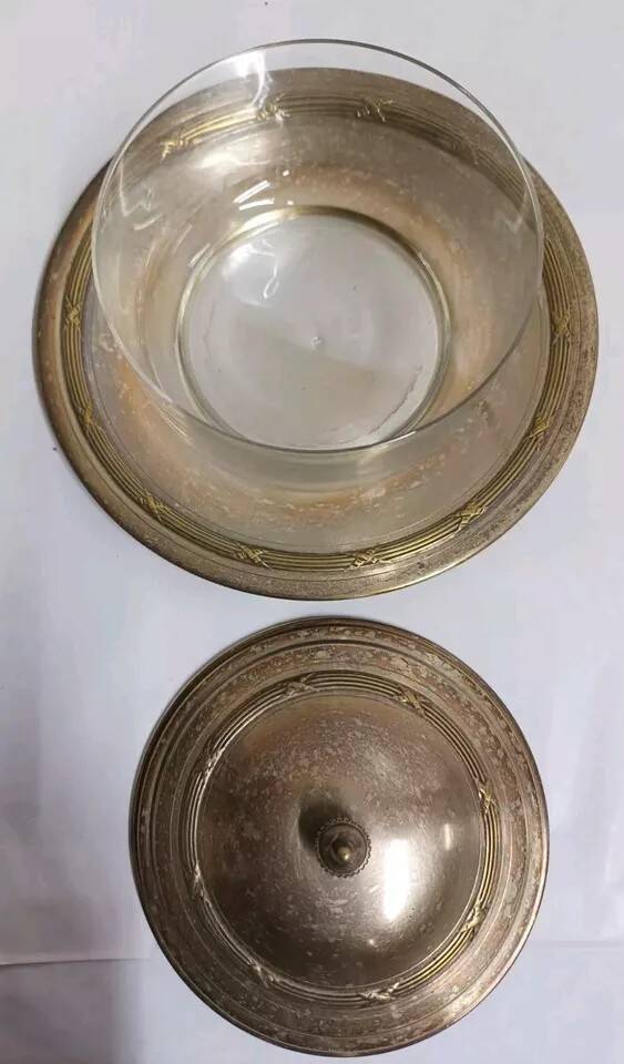 Glass and Brass Candy Dish with Bowl