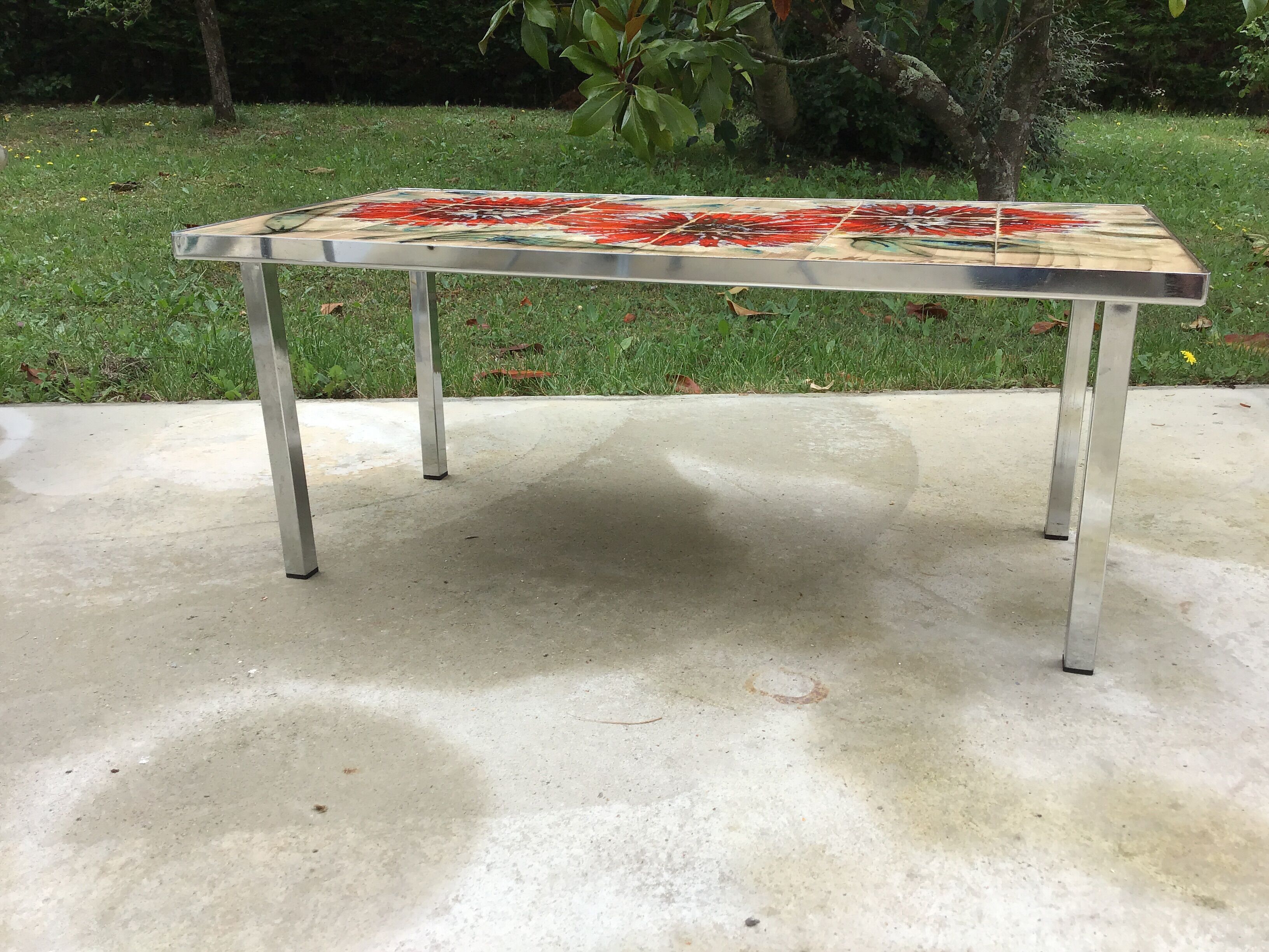 Coffee table "La grange" Vallauris vintage ceramic mosaic