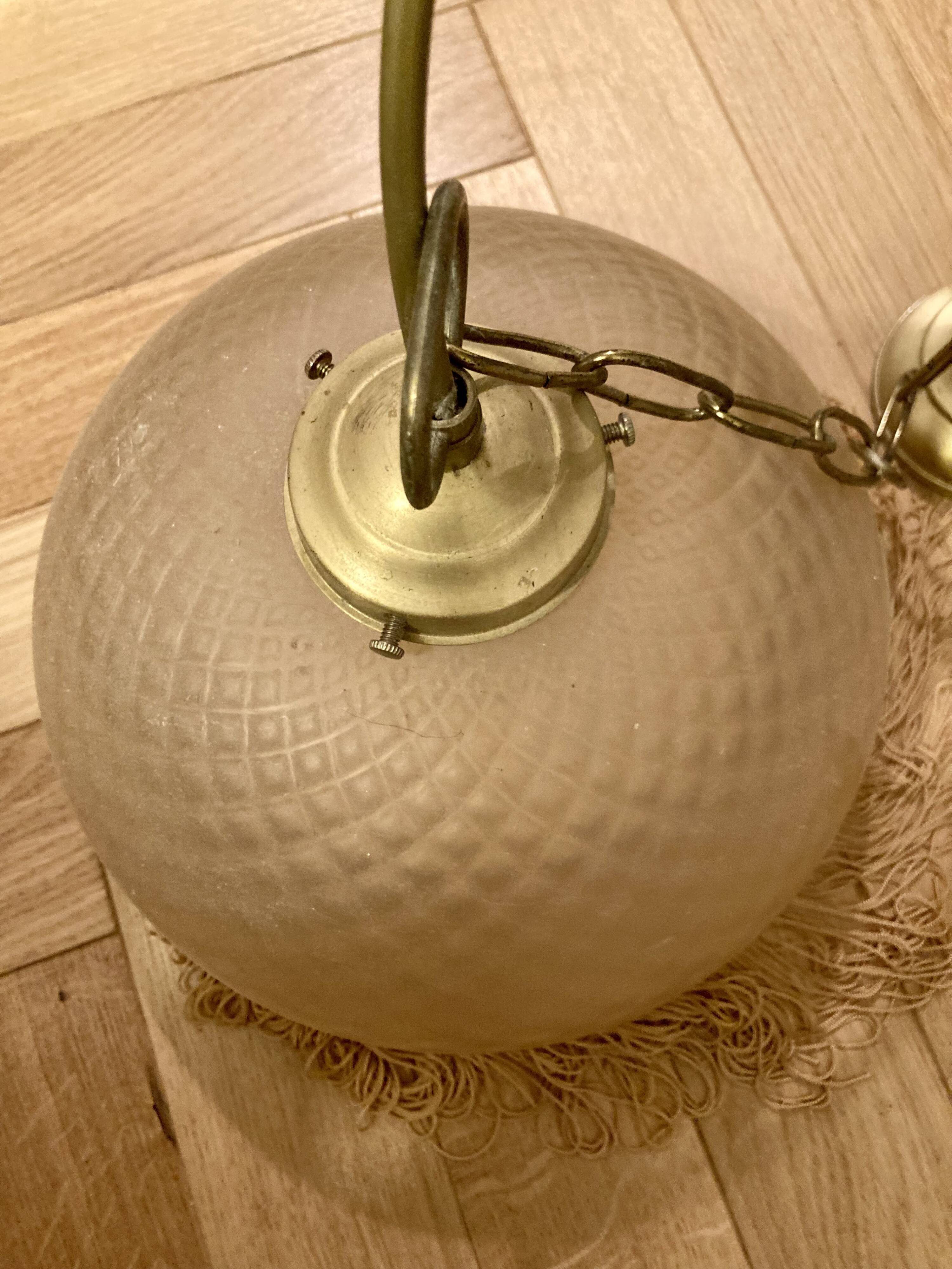 Art Deco beige gold glass pendant light with fringes