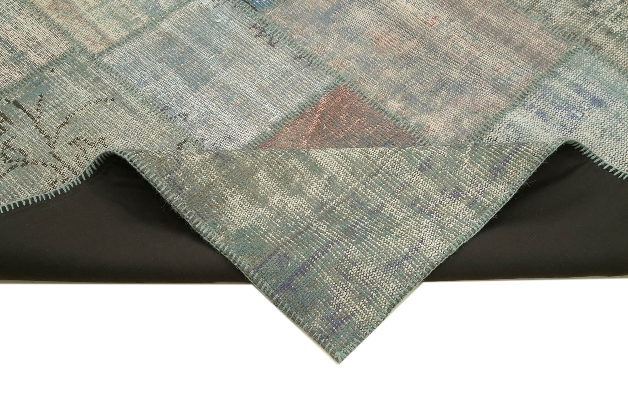 Handwoven turkish contemporary 204 cm x 304 cm grey patchwork carpet