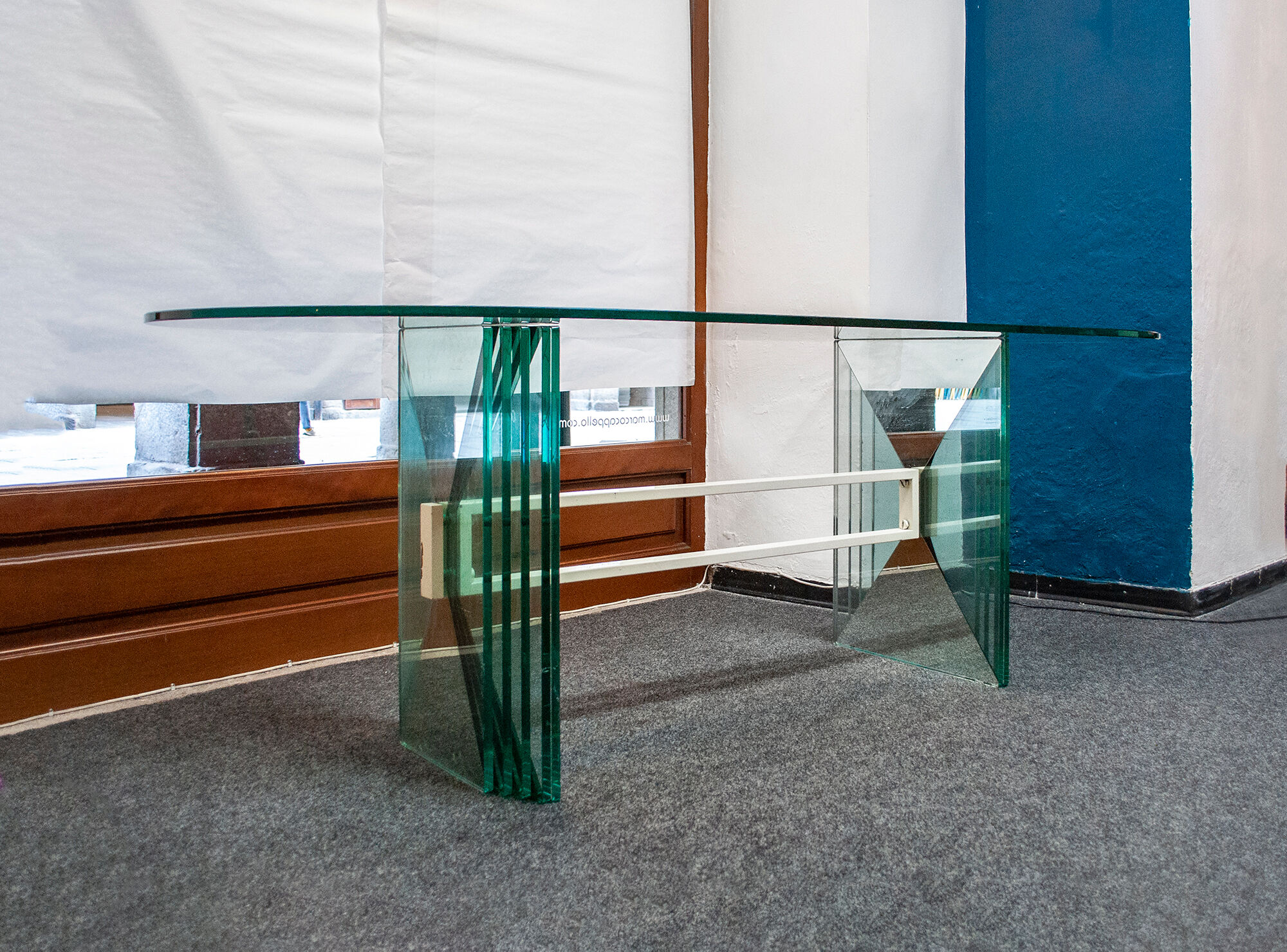 Table in crystal, mirror and licked brass, Italy 1970s