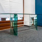 Table en cristal, miroir et laiton laqué, Italie des années 70