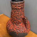 Fat Lava vase in red and black West Germany pottery
