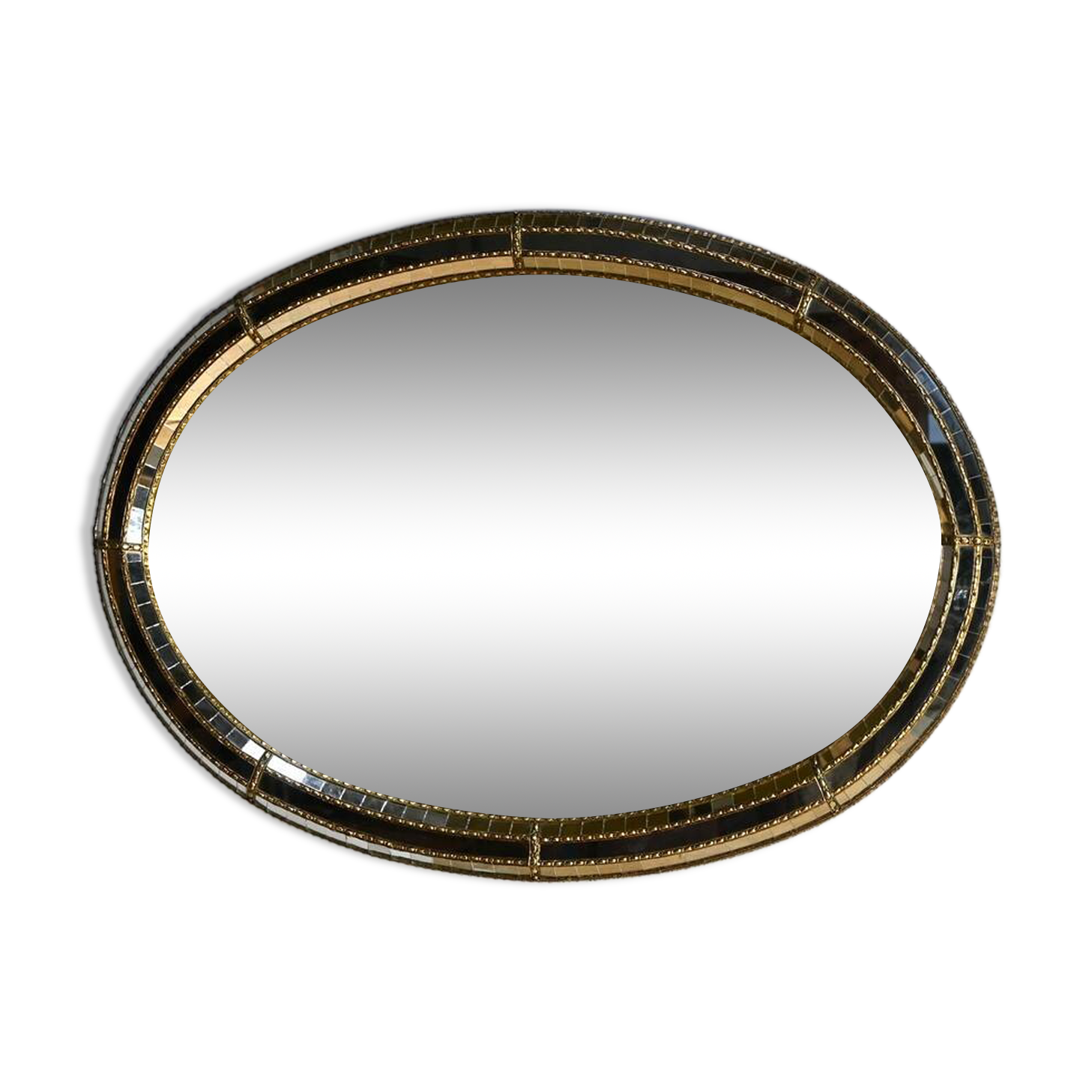 Hollywood Regency Style Oval Brass Bezel Mirror – 1970