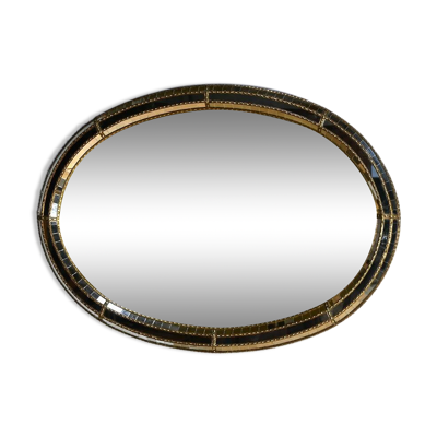 Miroir ovale à parclose en laiton, style hollywood regency – 1970