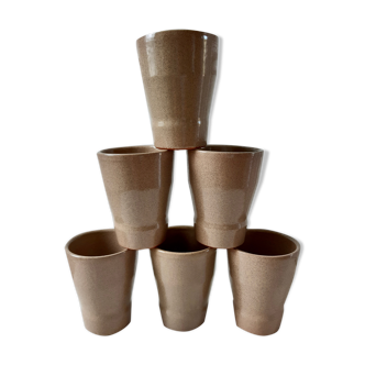 Lot de 6 verres en grès vintage couleur taupe