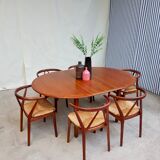 Danish teak round extending dining table
