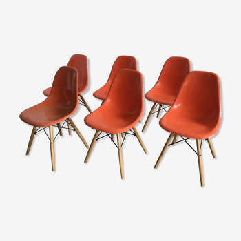 Set of 6 dining orange chair DSW  by Charles & Ray Eames