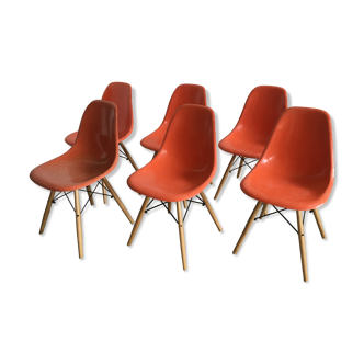 Set of 6 dining orange chair DSW  by Charles & Ray Eames