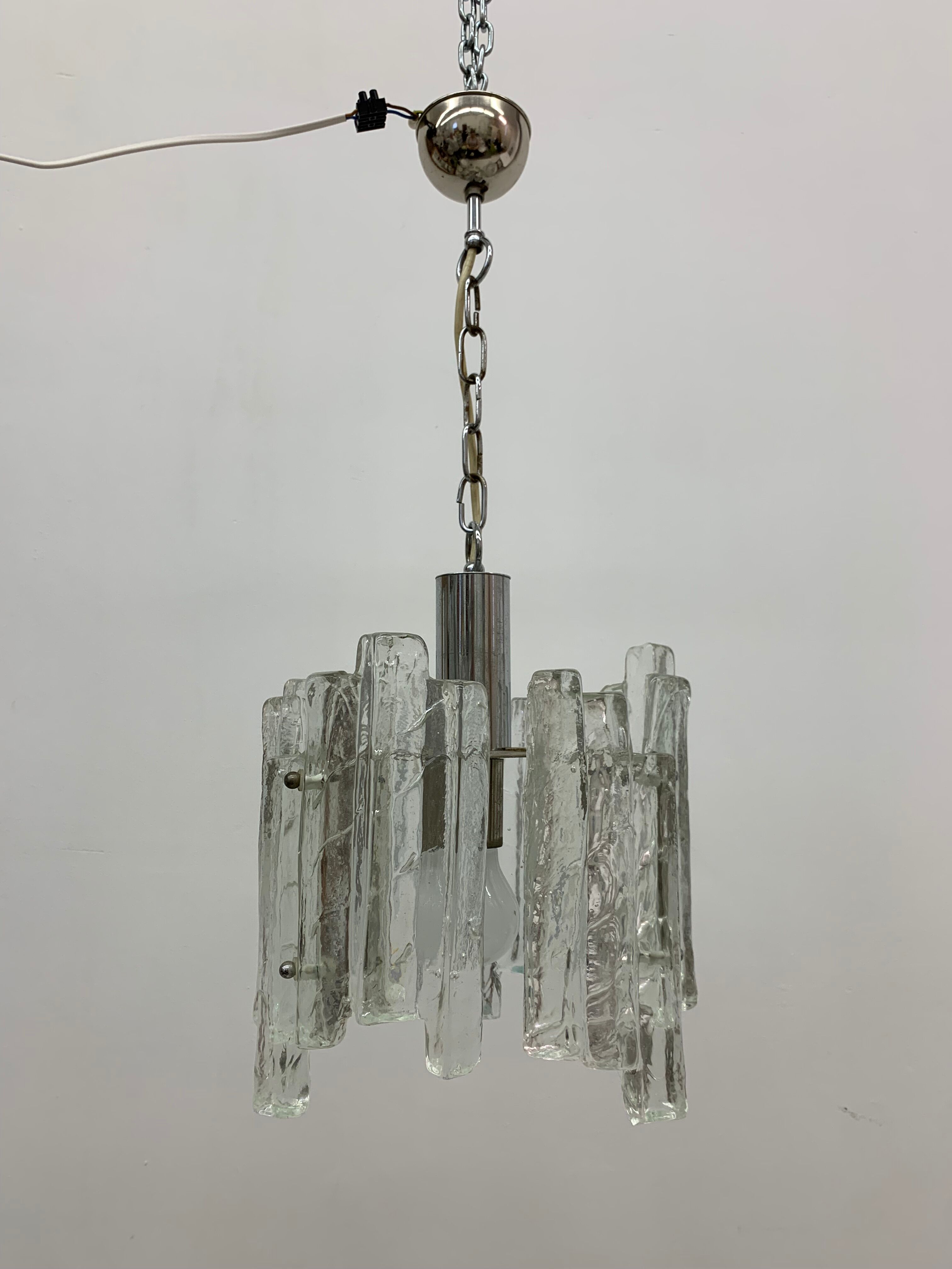 Hanging lamp in Frosted Ice Glass by J. T. Kalmar for Kalmar Franken KG, 1960s