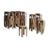 Set of 20 lacquered beech stools 1960