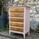 Commode vintage pieds compas rose poudré 1950