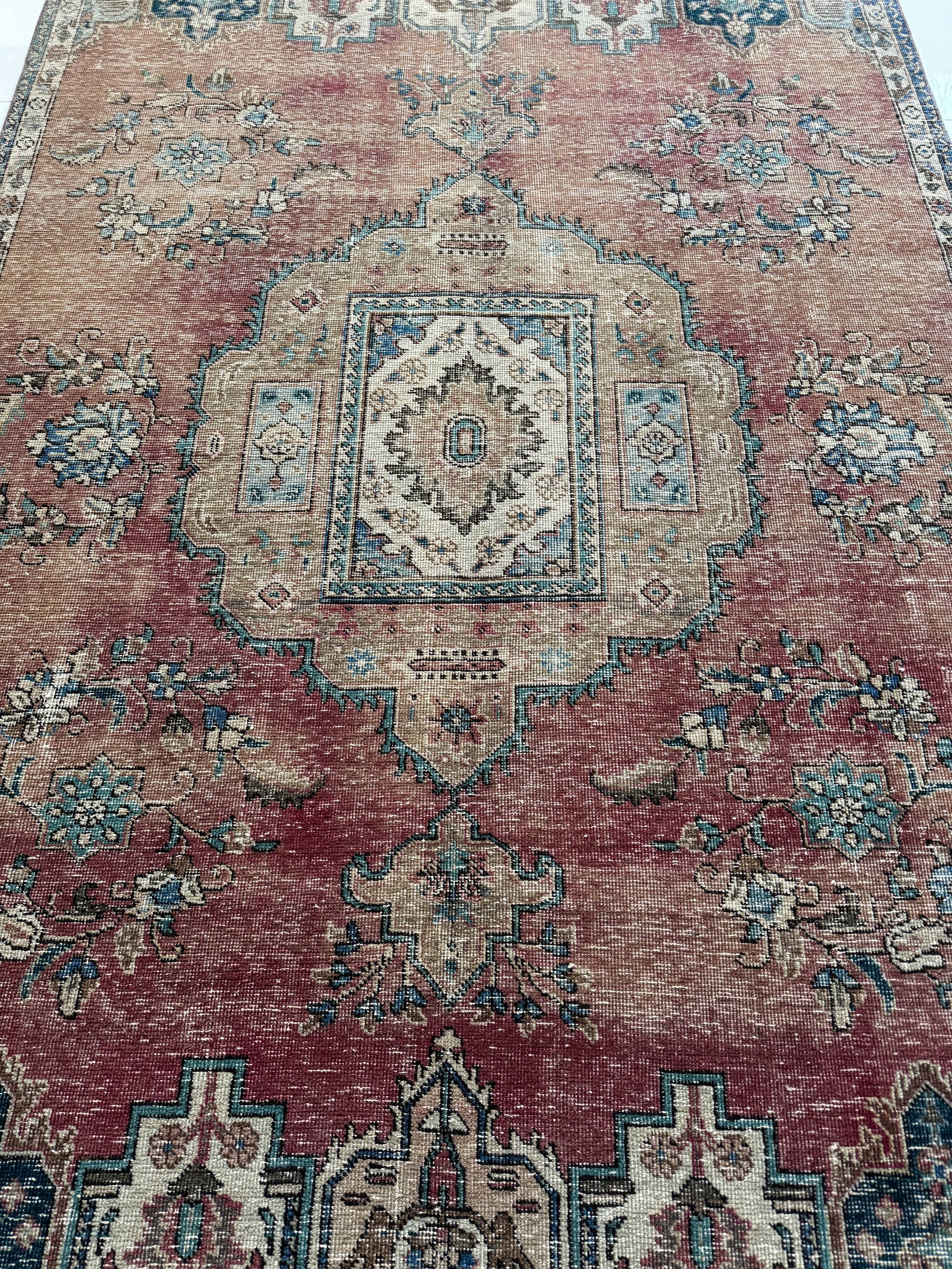 Tapis Oriental en laine nouée à la main, tons rouges et bleus, motif médaillon Vintage, à poils bas, 160x254 Cm
