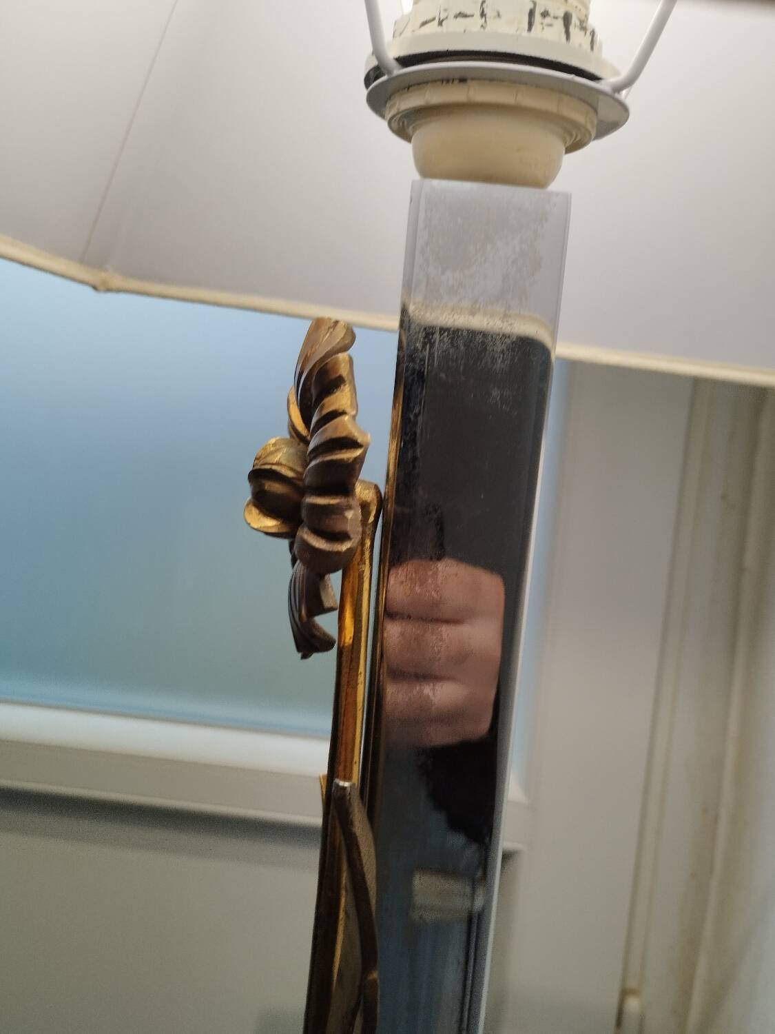 Lampe ancienne vintage métal chromé et bronze doré