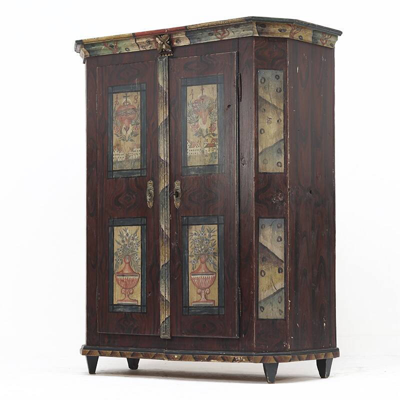Rustic Farmhouse Folk Art Painted Bridal Cabinet 1844