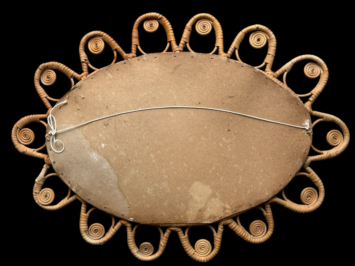 Oval rattan mirror from the 1950s France
