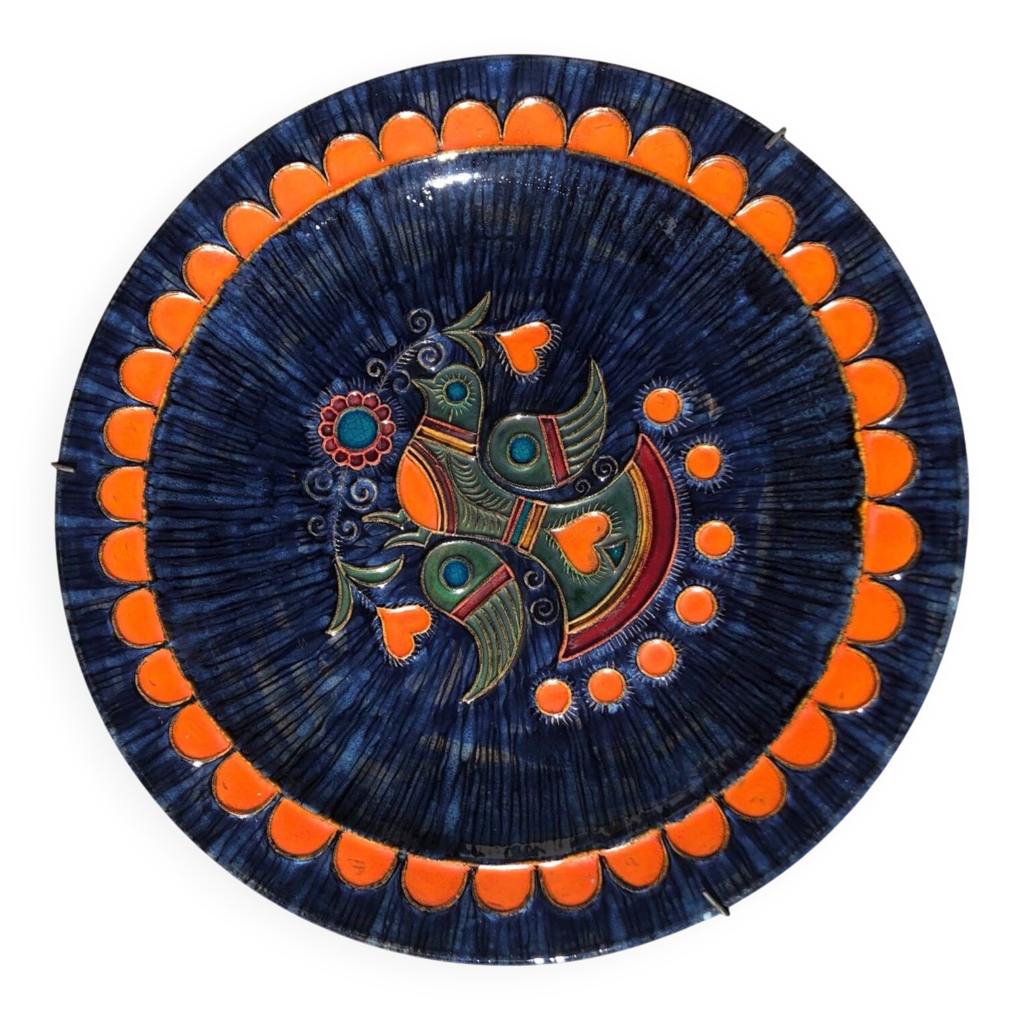 Large vintage bird dish by Jean-Claude Taburet Quimper