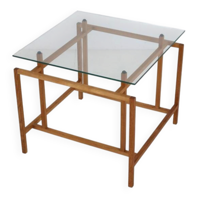 Table basse moderne danoise / table d'appoint / attribuée à Henning Nørgaard / chêne / verre / années 1970