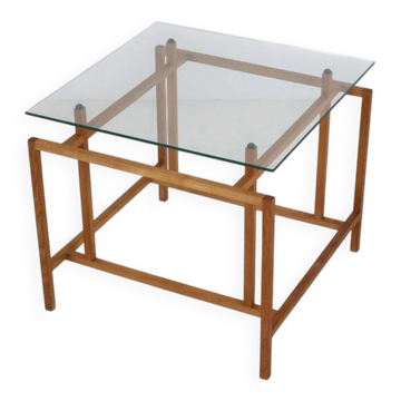 Table basse moderne danoise / table d'appoint / attribuée à Henning Nørgaard / chêne / verre / années 1970