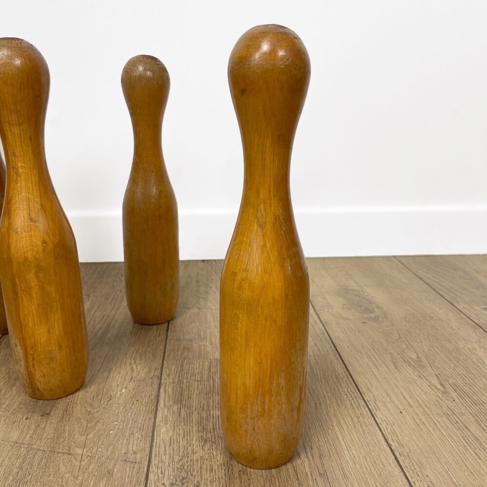 Set of 9 old wooden pins