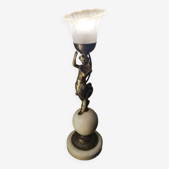 large art deco style lamp, marble with molded glass tulip 56x16, 7kg