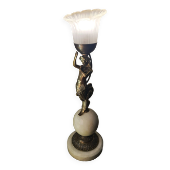 large art deco style lamp, marble with molded glass tulip 56x16, 7kg