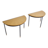 Pair of Italian Sunburst Veneered Consoles / Side Tables, 1960s