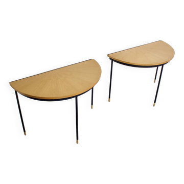 Paire de consoles/tables d'appoint italiennes en placage Sunburst, 1960s