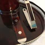 Service tray of silver metal, wood and fake tortoiseshells 1970