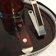 Service tray of silver metal, wood and fake tortoiseshells 1970