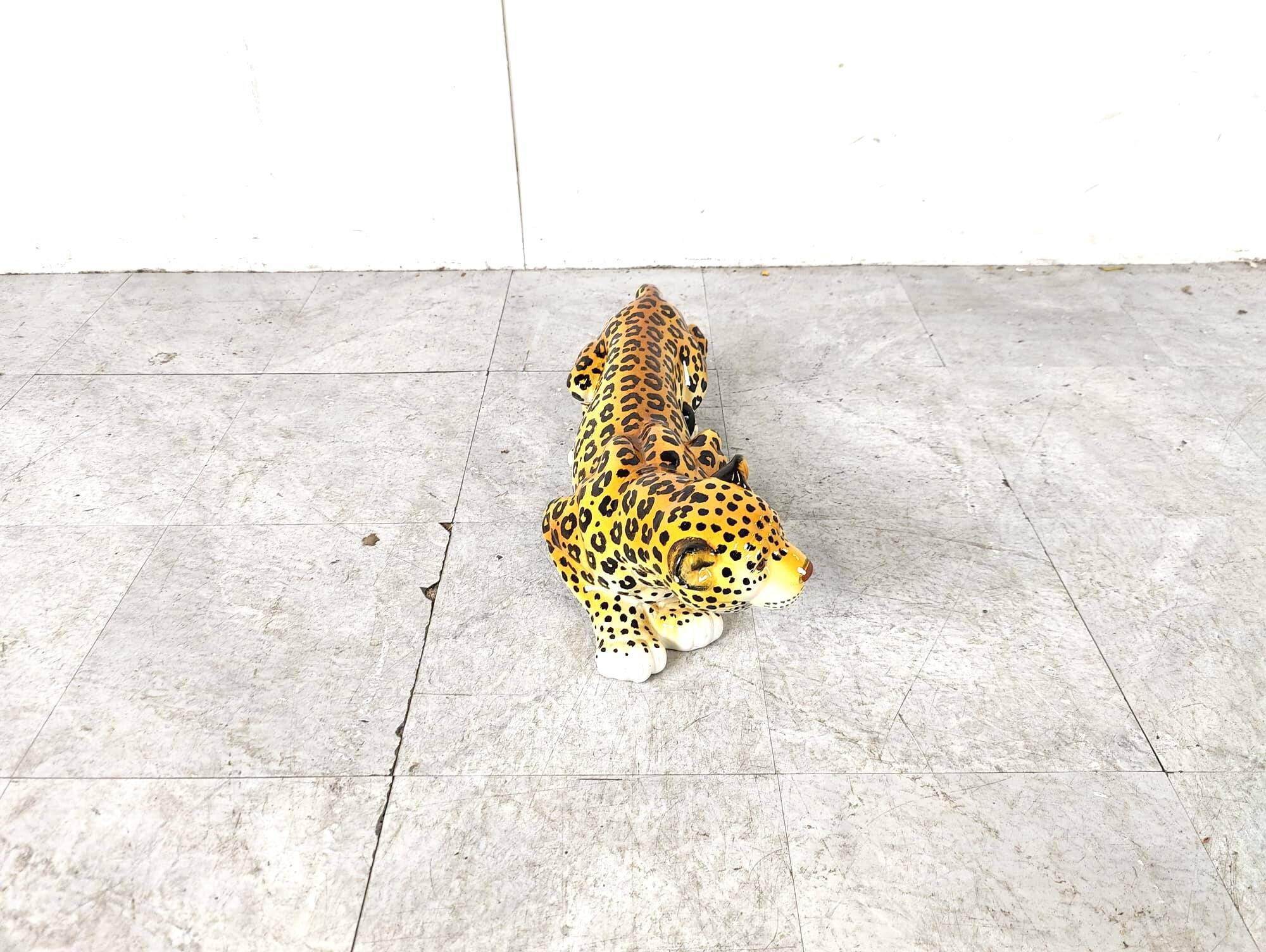 Ceramic Hand Painted Leopard, 1960's Italy