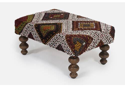 Turkish Handwoven Kilim Tribal Footstool Pouf