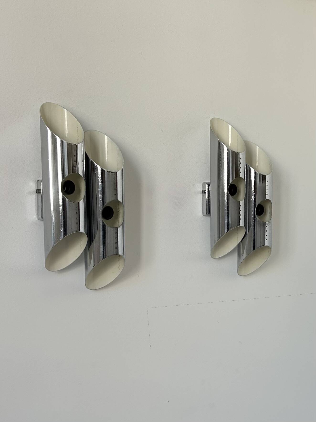 Pair of double wall lights, chrome metal, France, 1960