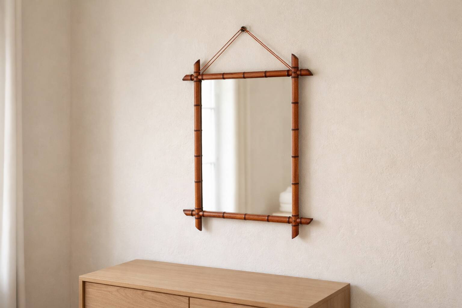 Vintage wooden turned mirror in bamboo style – 1950s/60s