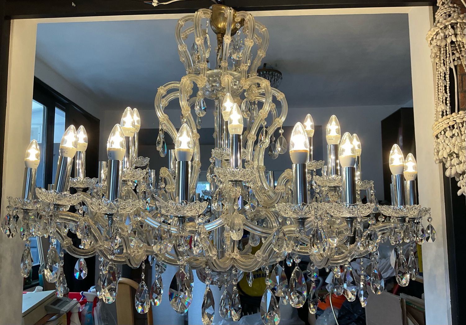 Chandelier 35 Murano glass lamps and crystal tassels D120cm