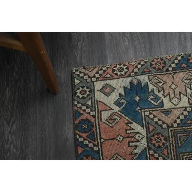 1970s Vintage Turkish Handmade Wool & Cotton Pink Area Rug