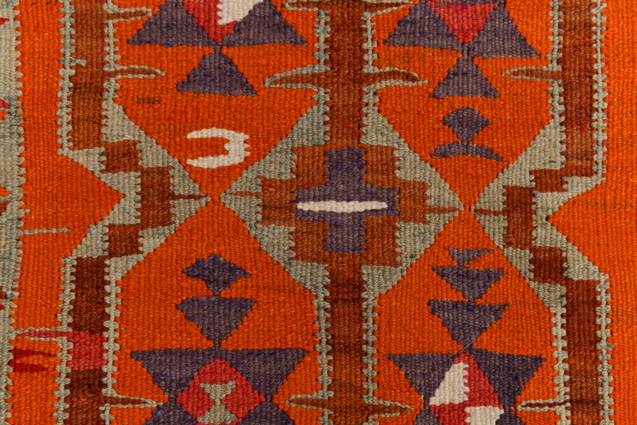 Tapis Kilim 3x10 Orange citrouille 93x308 cm