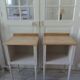 Pair of bedside tables, end tables re-enchanted in pearl gray, wooden top.