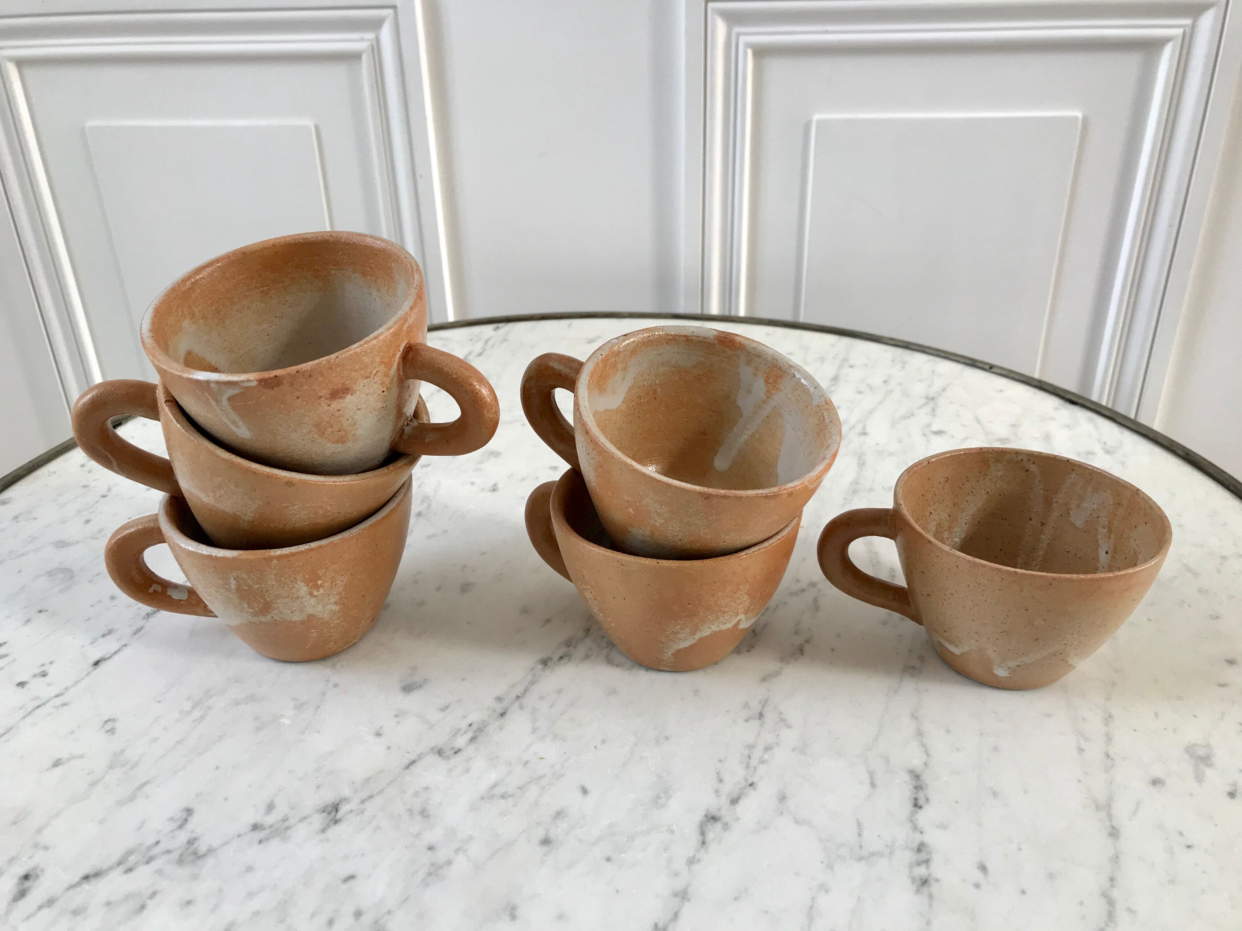 Lot de 6 tasses à café en grès artisanal années 70