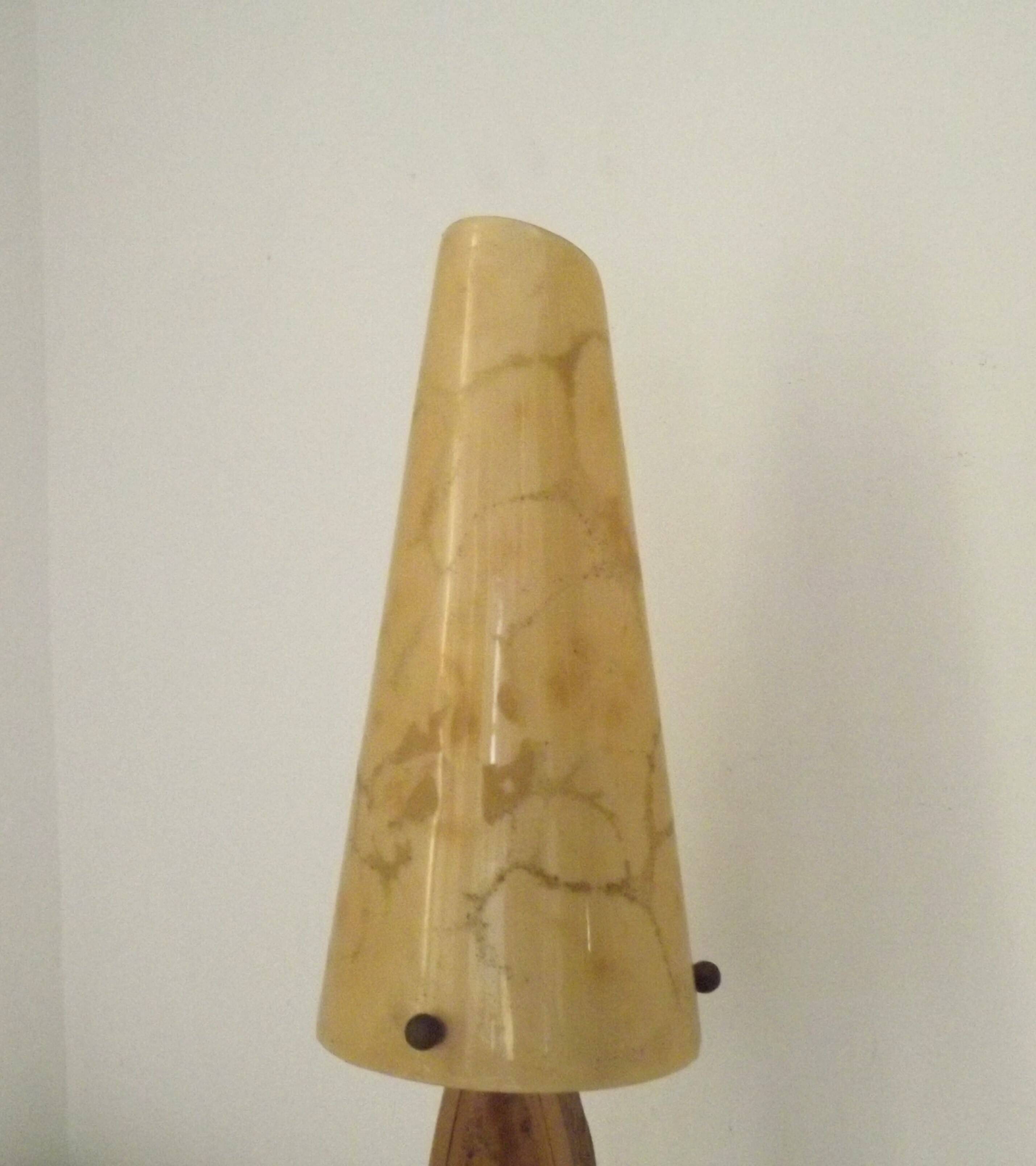 French vintage gold retro resin table lamp with marble effect cone shade.