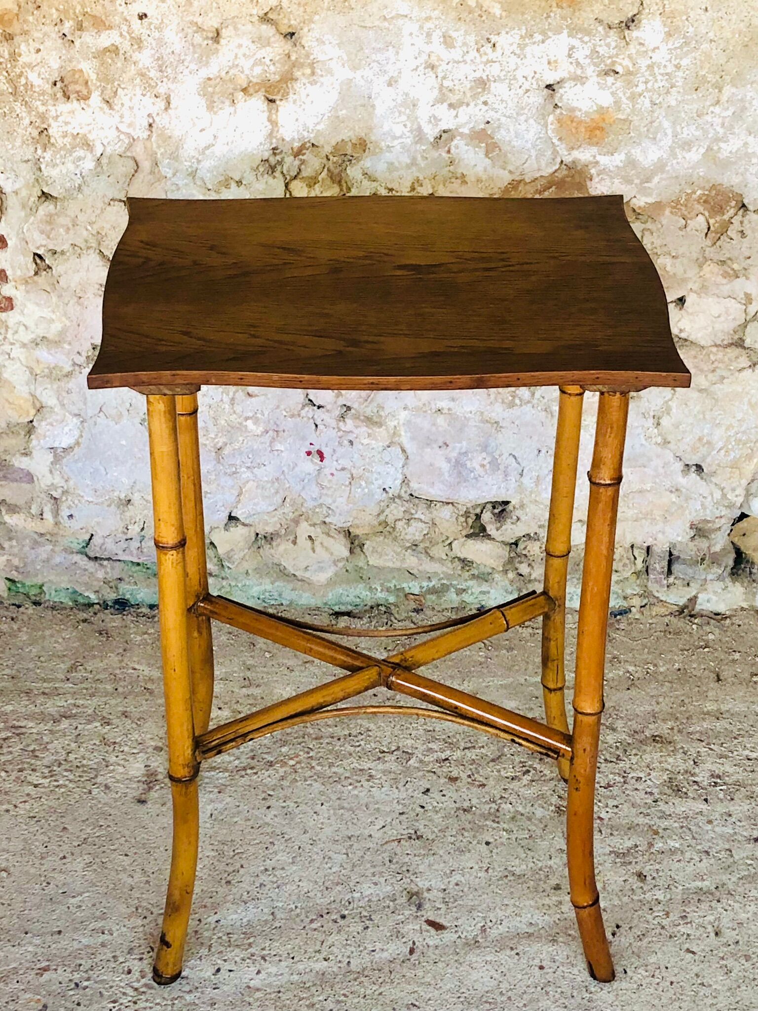 Large vintage side table in bamboo and rattan, circa 1930's